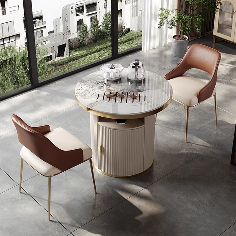 阳台茶桌轻奢可移动旋转家用客厅小茶车茶桌烧水壶嵌入式岩板茶台