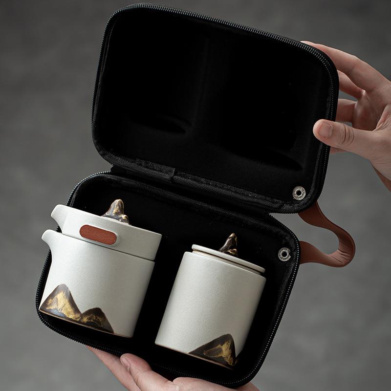 远山旅行茶具套装便携式包一壶二杯快客杯车载功夫户外泡茶壶激光