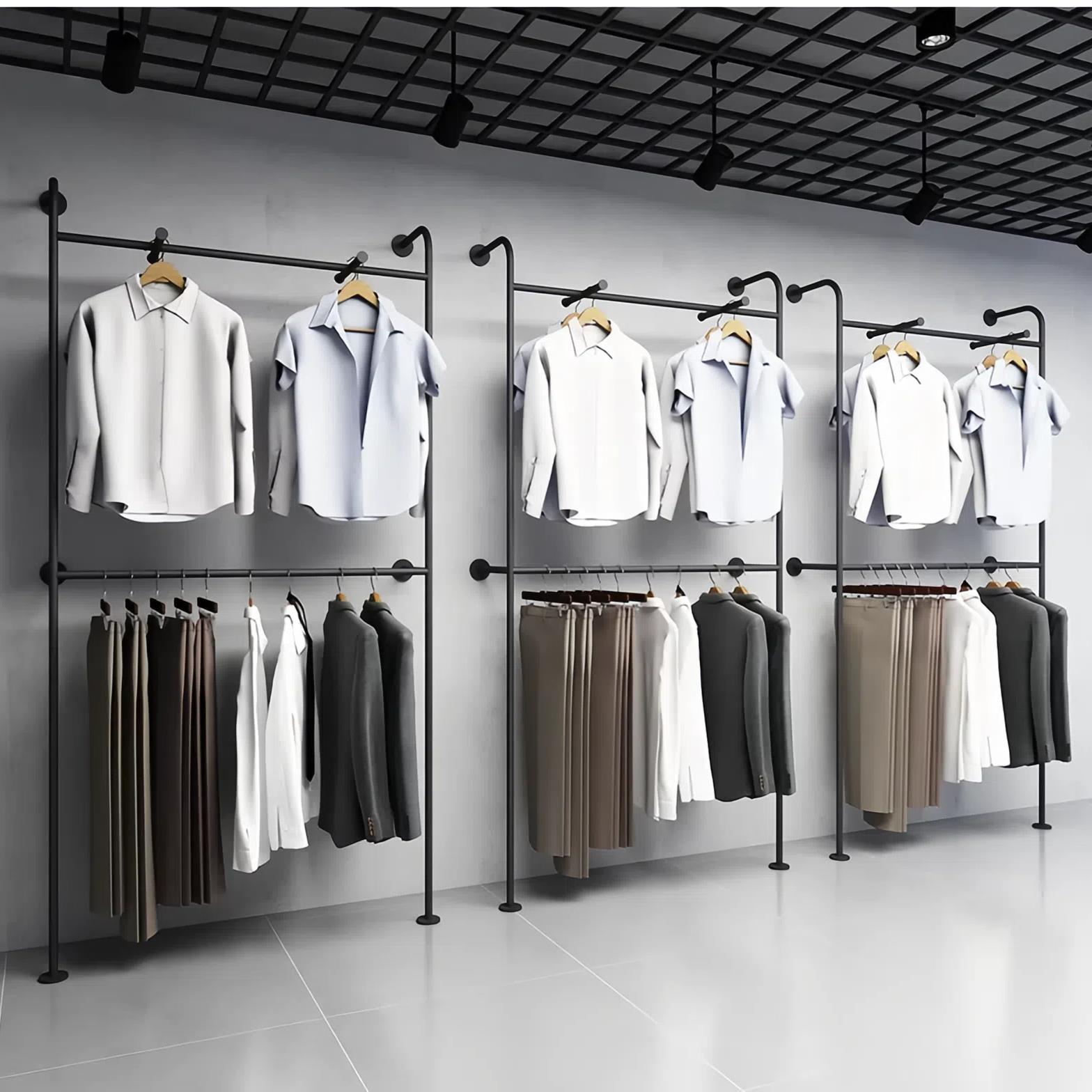 男装店货架服装展示架上墙壁挂衣服架子多双层落地式组合落地式