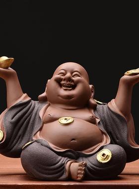 新中式禅意陶瓷招财弥勒佛摆件客厅玄关书桌佛像装饰茶室桌面摆放