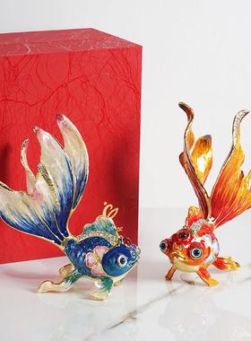 高档珐琅彩鲤鱼金鱼摆件客厅酒柜电视柜博古架装饰品乔迁新居礼品