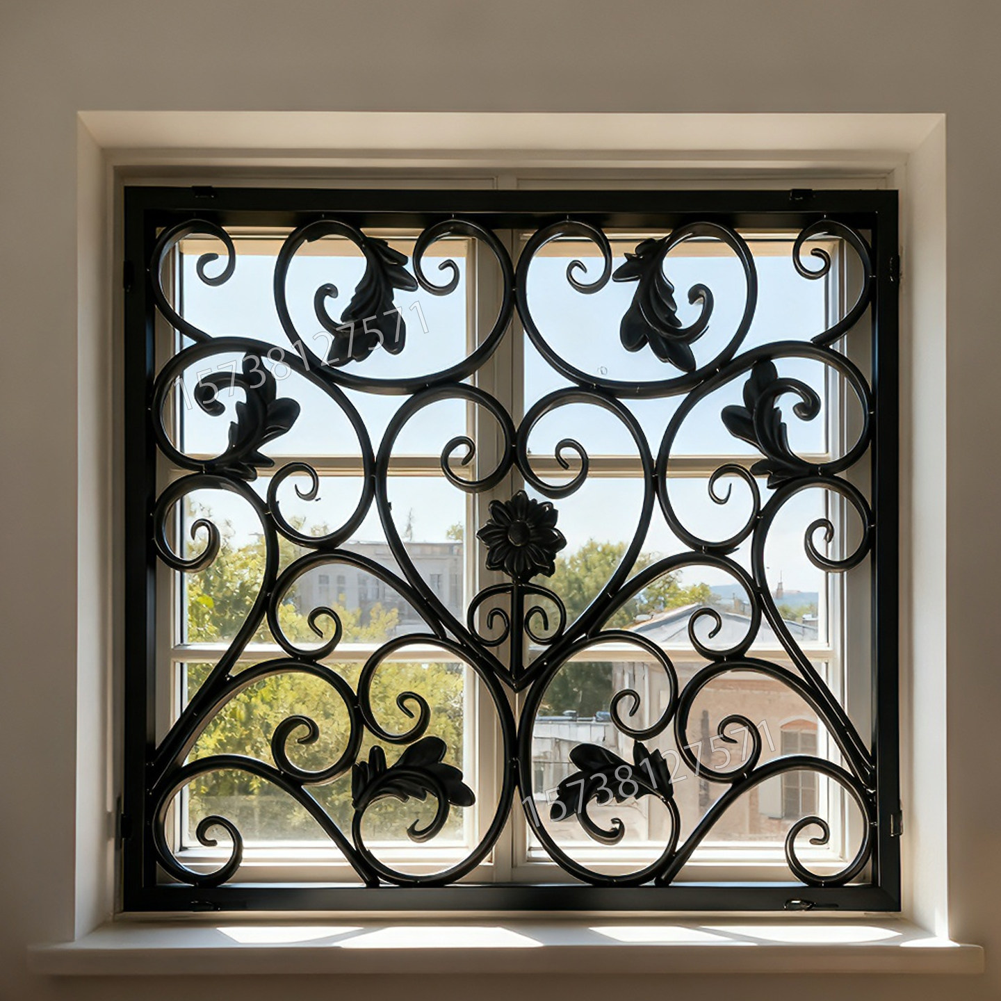欧式窗花装饰法式铁艺防盗窗定制户外铁窗防盗网定制飘窗防护栏