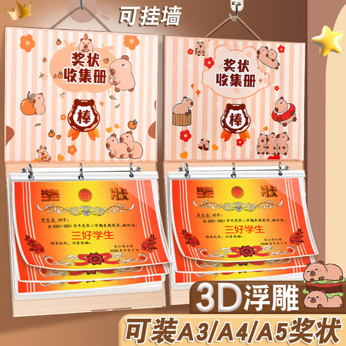 奖状收集册a4奖状展示挂墙A3荣誉证书收纳册文件夹学生画册资料册