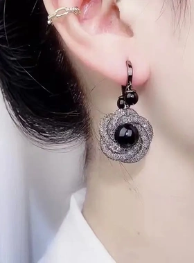 【下单立减50】醉美人重工黑色花朵气质复古时尚百搭耳环轻奢_YT