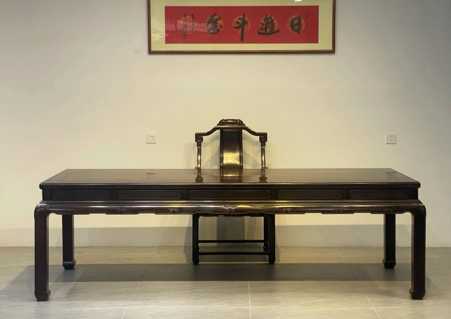 老挝大红酸枝家具 中式书桌椅组合雕花交趾黄檀写字台红木办公桌