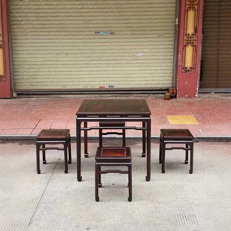 红木休闲桌大红酸枝竹节款交趾黄檀木五件套客厅明清古典无补家具