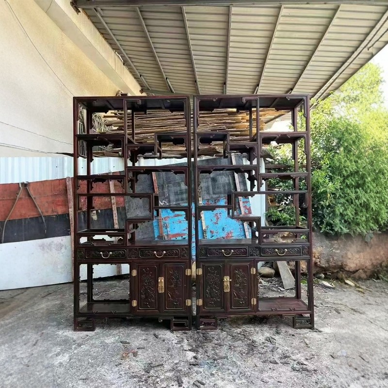 老挝大红酸枝博古架实木中式组合红木多宝格古董明清古典榫卯结构