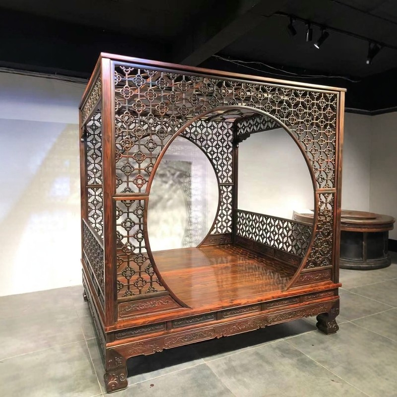 红木家具大红酸枝双人床梅花架子床交趾黄檀婚嫁床宫廷仿古中式床