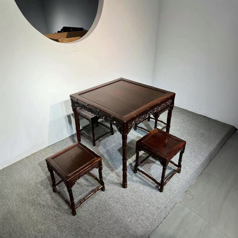 大红酸枝休闲桌交趾黄檀2米茶桌7件套老挝大红酸枝休闲桌古典韵味