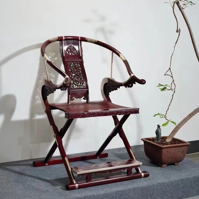 老挝大红酸枝交椅休闲椅交趾黄檀单张圈椅实木红木榫卯扶手靠背椅