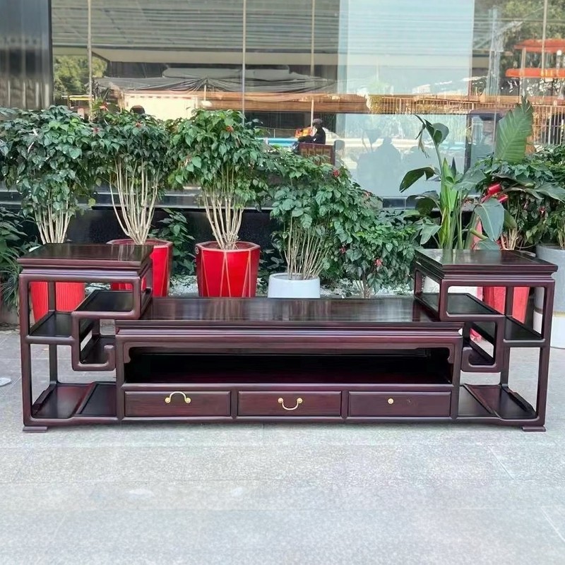 红木家具简约风老挝大红酸枝电视柜交趾黄檀客厅仿古中式手工雕刻