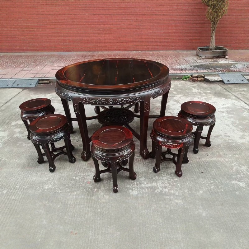 大红酸枝休闲桌五件套红木家具四方桌休闲桌家居客厅摆设古典家具