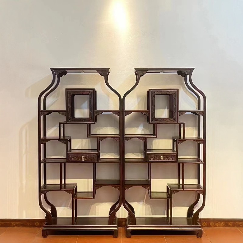 大红酸枝博古架交趾黄檀红木置物架榫卯结构收纳古玩珍宝理想之选