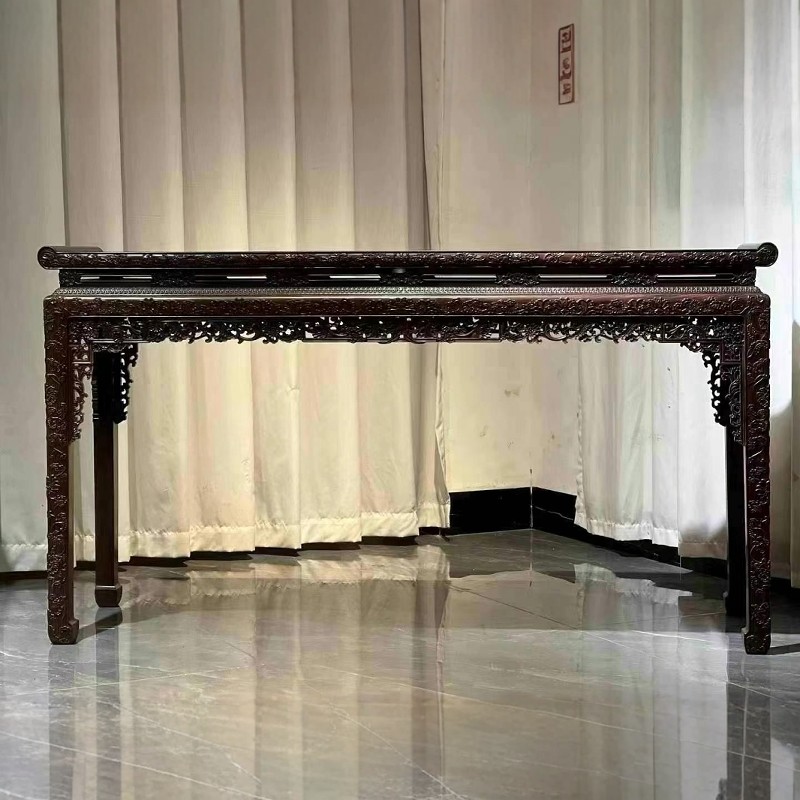 老挝大红酸枝条案中式红木家具案桌实木案台交趾黄檀木平头案供桌