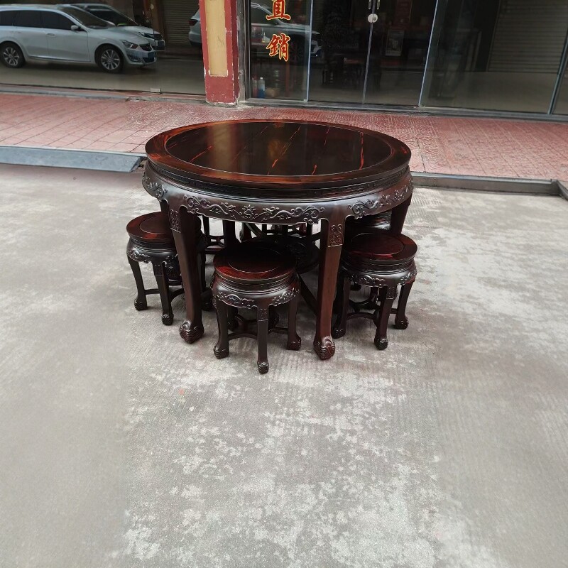 大红酸枝休闲桌五件套红木家具四方桌榫卯结构客厅摆设明清古典风