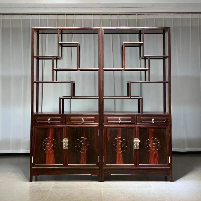 国标红木博古架大红酸枝木五福边柜隔厅柜收纳与展示兼得客厅必备