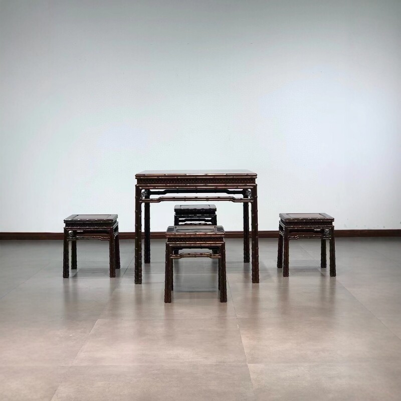 老挝大红酸枝1.4m方桌交趾黄檀木方桌凳子组合餐桌休闲桌红木家具