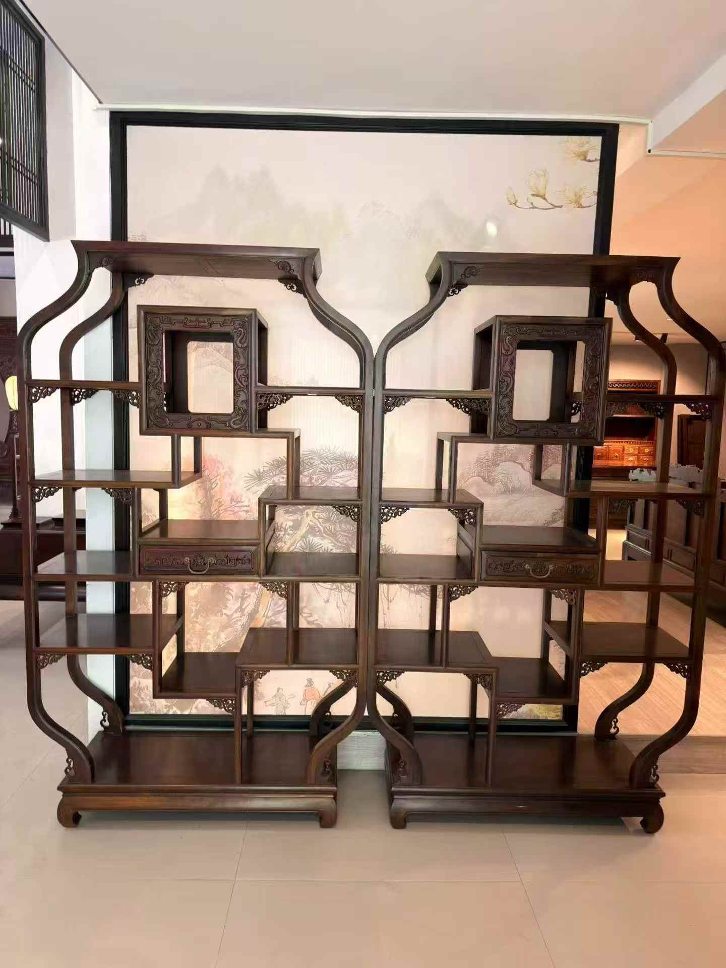 老挝大红酸枝酒瓶博古架实木中式多宝阁置物架茶壶茶杯具展示架