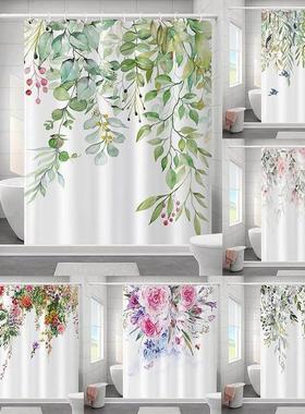 热卖绿色植物 3D数码印花防水防霉涤纶浴室浴帘 隔断帘
