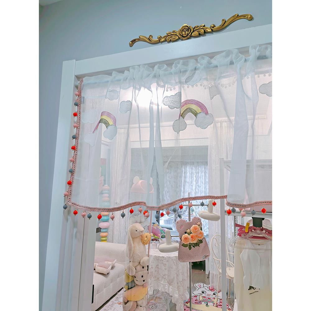 日系可爱彩虹窗帘短款半帘卧室半遮光垂帘屏风装饰布置透光门帘