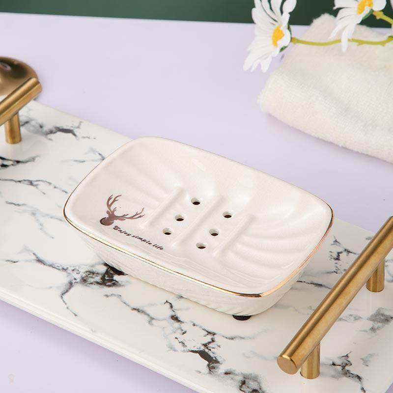 创意陶瓷双层沥水肥皂盒卫生间香皂碟高档香皂盒免打孔浴室皂托