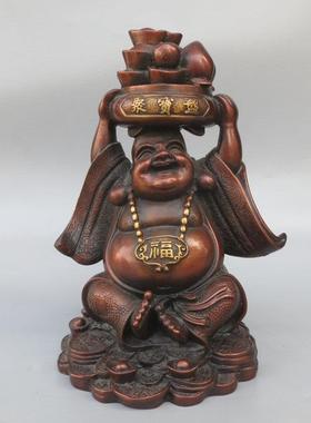 纯铜弥勒佛招财举顶聚宝盆笑佛托财佛像家居供奉工艺品黄铜器摆件