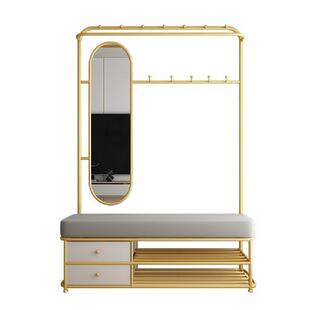 门口换鞋凳家用鞋凳衣帽架带镜子一体入户穿鞋凳可坐鞋柜多功能