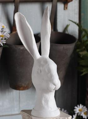 百亩外贸白色复古复活节兔子手作感摆件阳台花园装饰造景软装杂货