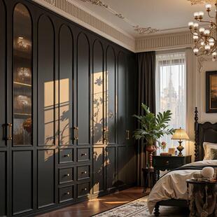 法式黑色哑光衣柜门定制定做?具车门实木烤漆厨房整体橱柜门板全