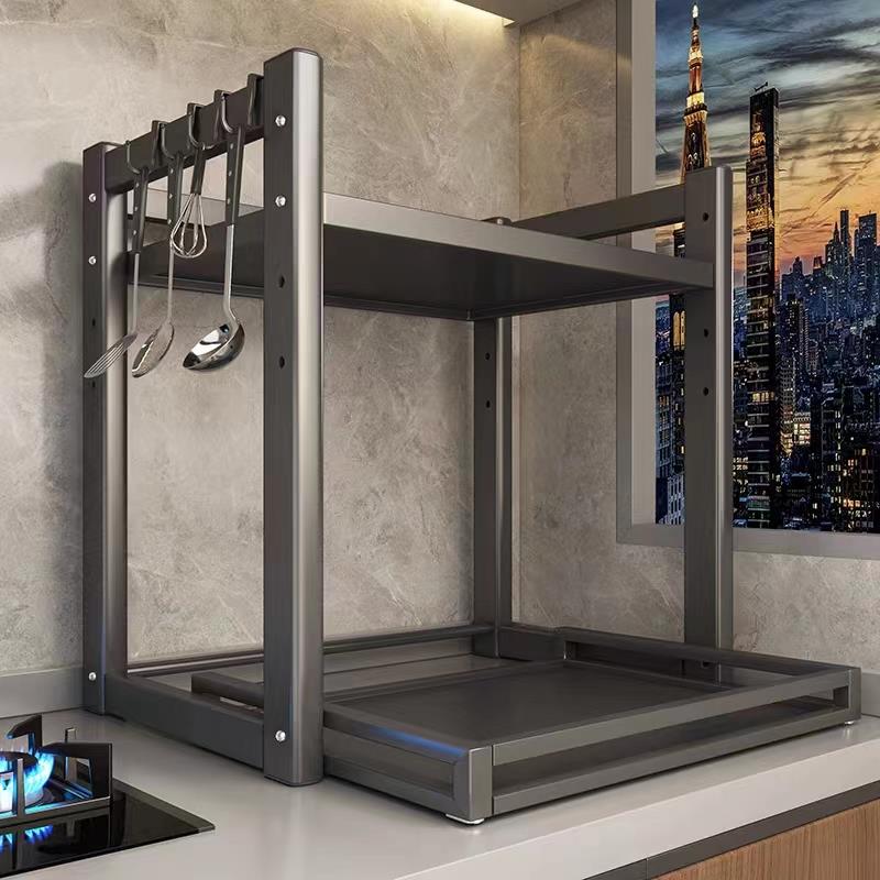 厨房电饭煲抽拉收纳架加高家用台面微波炉电器烤箱空气炸锅置物架