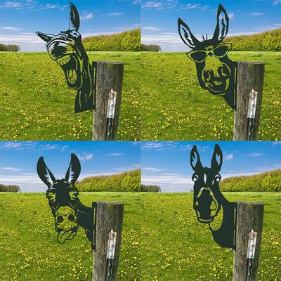 花园栅栏动物装饰品幽默驴户外农舍花园庭院摆件金属铁艺工艺品
