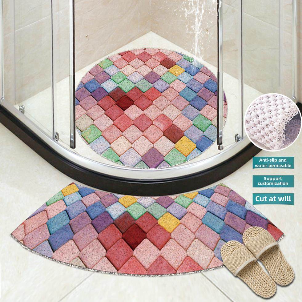 家用浴室弧形圆形扇形淋浴房门口洗澡地垫吸水垫子丝圈防滑卫生间