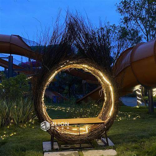 户外旅游景区吊篮巴厘岛网红鸟巢藤编秋千悬挂秋千椅户外爱心款