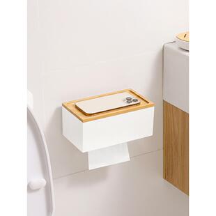 日系简约免打孔壁挂纸巾盒浴室家用抽纸盒竹木卷纸置物架餐巾纸盒