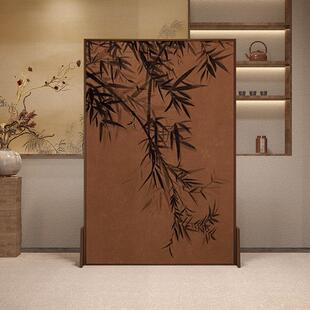 宋氏美学新中式墨竹屏风隔断客厅玄关入户门遮挡装饰实木移动座屏