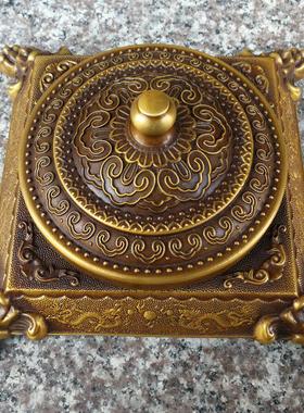 纯铜带盖子彷古做旧笔洗笔架蝙蝠弥勒佛铜像摆放烟灰缸桌面摆件