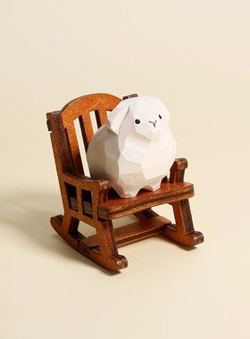 创意生肖木雕小羊摇椅摆件电脑桌面解压治愈可爱装饰生日礼物女生