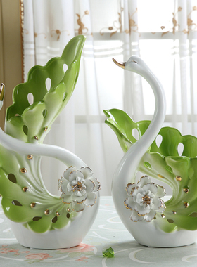 欧式天鹅陶瓷花瓶酒柜客厅电视柜摆件家居创意装饰品结婚礼物乔迁