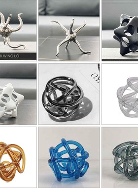 轻奢玻璃几何线球家居软装饰品酒店样板间办公室玄关桌面工艺摆件