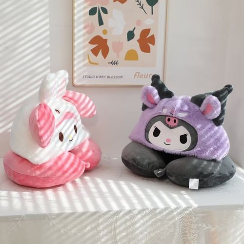 可爱卡通变身恶魔米美乐蒂连帽护颈U型枕旅行便携飞机枕U枕午睡枕