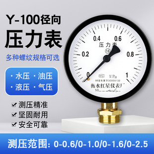 Y100压力表气压表水压表液压油压径向水压表2分4分6分一寸M20