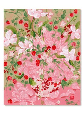 【特惠捡漏】插画Yukiko Noritake复刻艺术版画粉色花卉装饰画芯