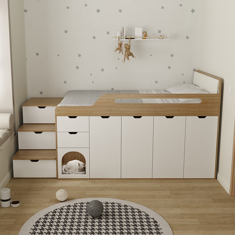 儿童半高床衣柜一体上方床下面衣柜猫窝床小户型带梯柜超高箱组合