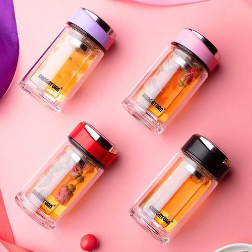 新家园双层玻璃杯女士ins风泡茶杯情侣水杯高颜值杯子三八节礼品