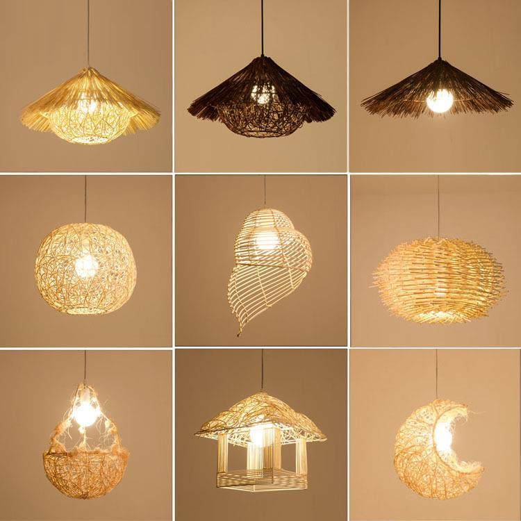 复古藤编草帽吊灯藤艺圆形鸟巢中式田园饭店餐厅农家乐民宿草帽灯
