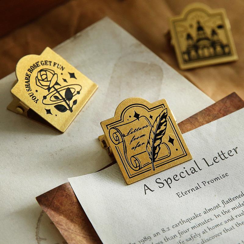 黄铜夹子tn手帐夹金属票据夹复古做旧旅行笔记装饰夹板夹