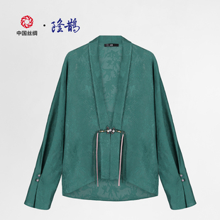 复古气质夏季 中式 中国风宽松 燕栖枝头翠绿罗开衫 中国丝绸隆鹊