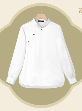 隆鹊中国丝绸【白色重缎偏襟衬衫】新中式国风百搭上衣桑蚕丝真丝