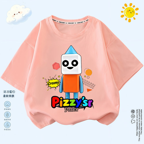 pizzy'sr parlor苏西的餐厅夏季新款圆领短袖儿童宽松T恤学生上衣