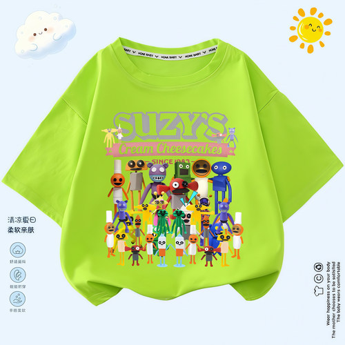 pizzy'sr parlor苏西的餐厅儿童圆领半袖男女童宽松短袖学生T恤衫